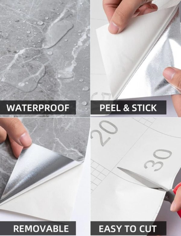 Self Adhesive White Marble Sheet Sticker For Kitchen, Cupboard, Wall – Anti Oil And Heat Resistant Wallpaper – 02 Meter