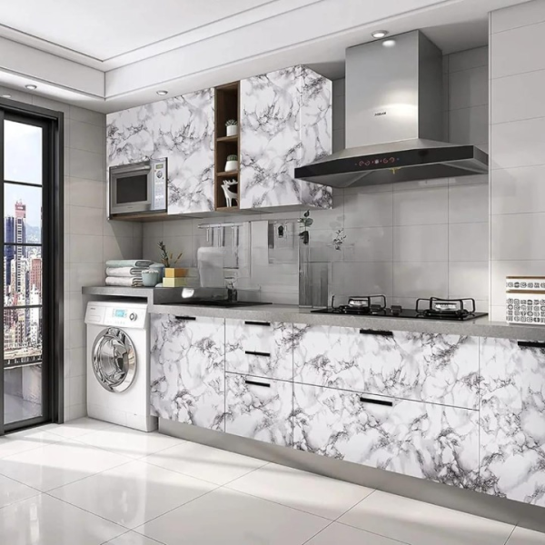 Self Adhesive White Marble Sheet Sticker For Kitchen, Cupboard, Wall – Anti Oil And Heat Resistant Wallpaper – 02 Meter